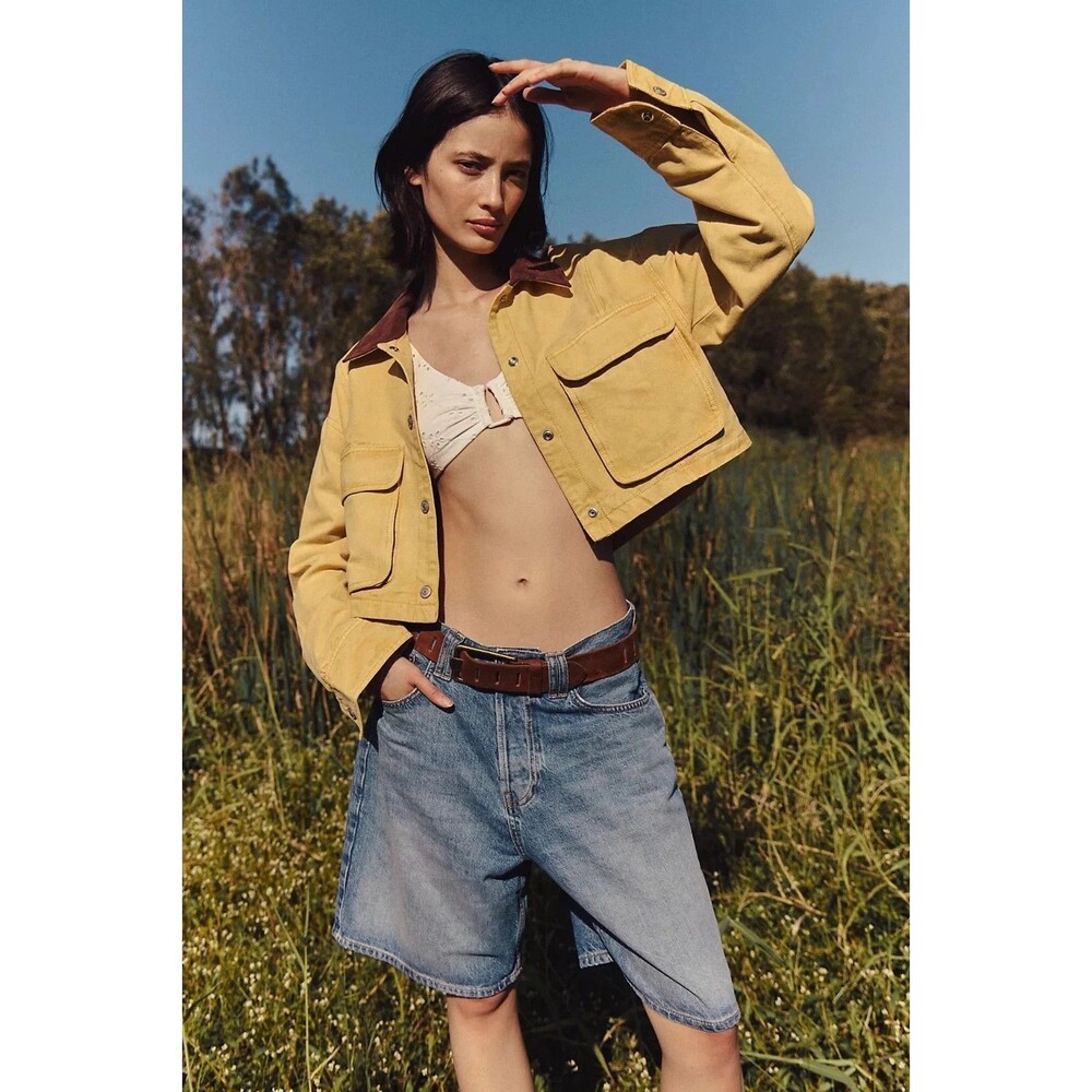 Free People We The Free Martha Workwear Jacket Top Cropped Boxy Cotton XL 290132